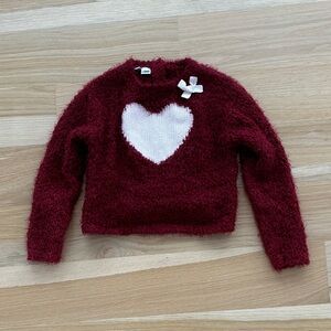 iDO Girl’s Red Fluffy Heart Sweater with Bow Accent